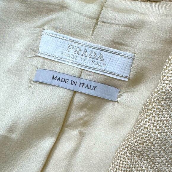 PRADA Women’s Cream Yellow Tweed Button Front Blazer Jacket with Pockets - Picture 2 of 14